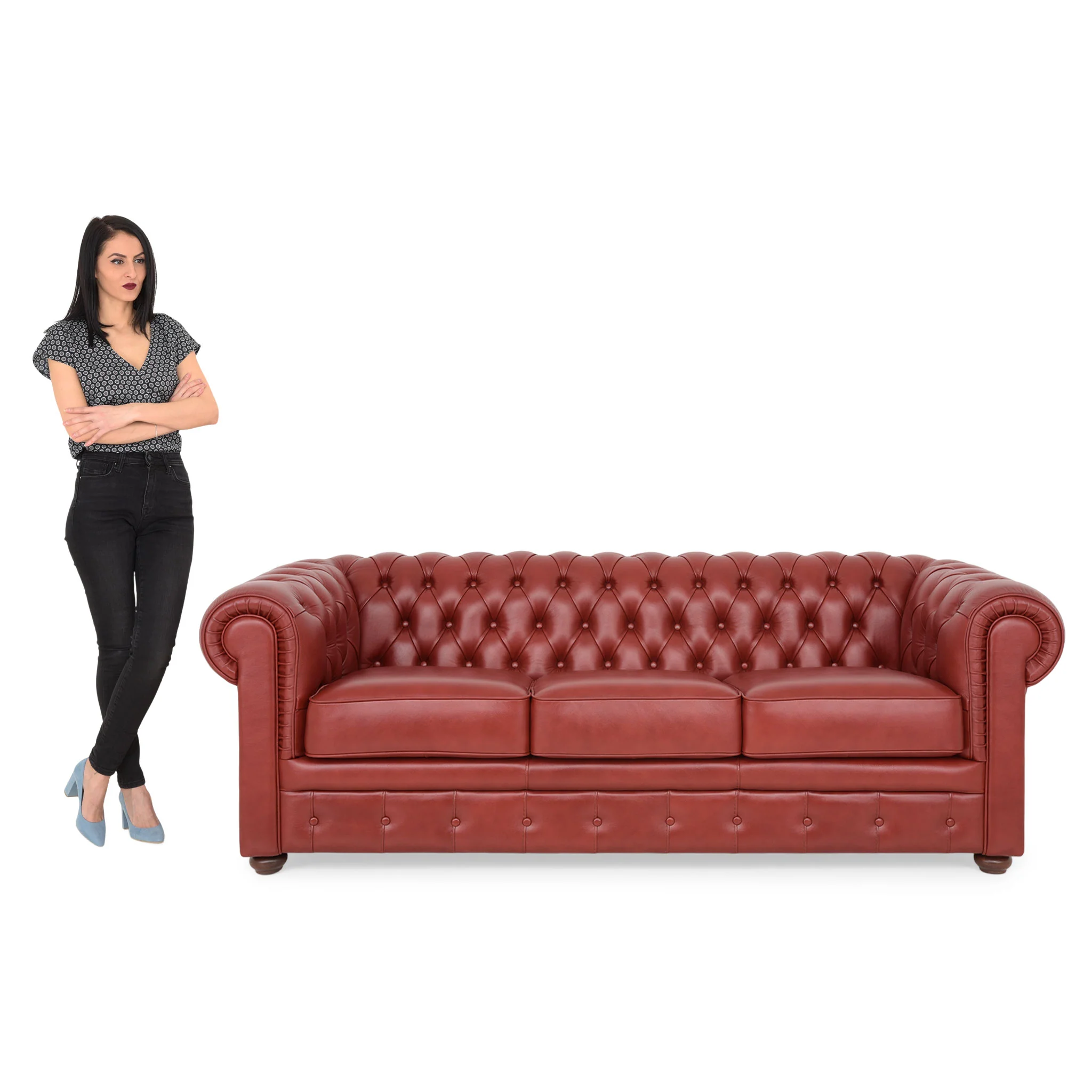 CHESTERFIELD Canapea 3 locuri, piele - Image 8