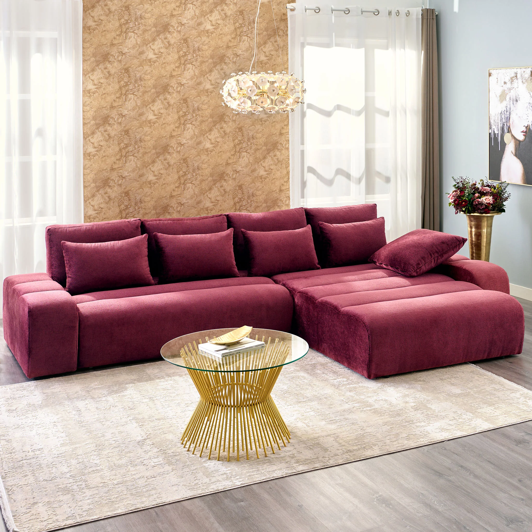 LOUNGE Colțar extensibil cu șezlong interschimbabil, stofă - Image 5