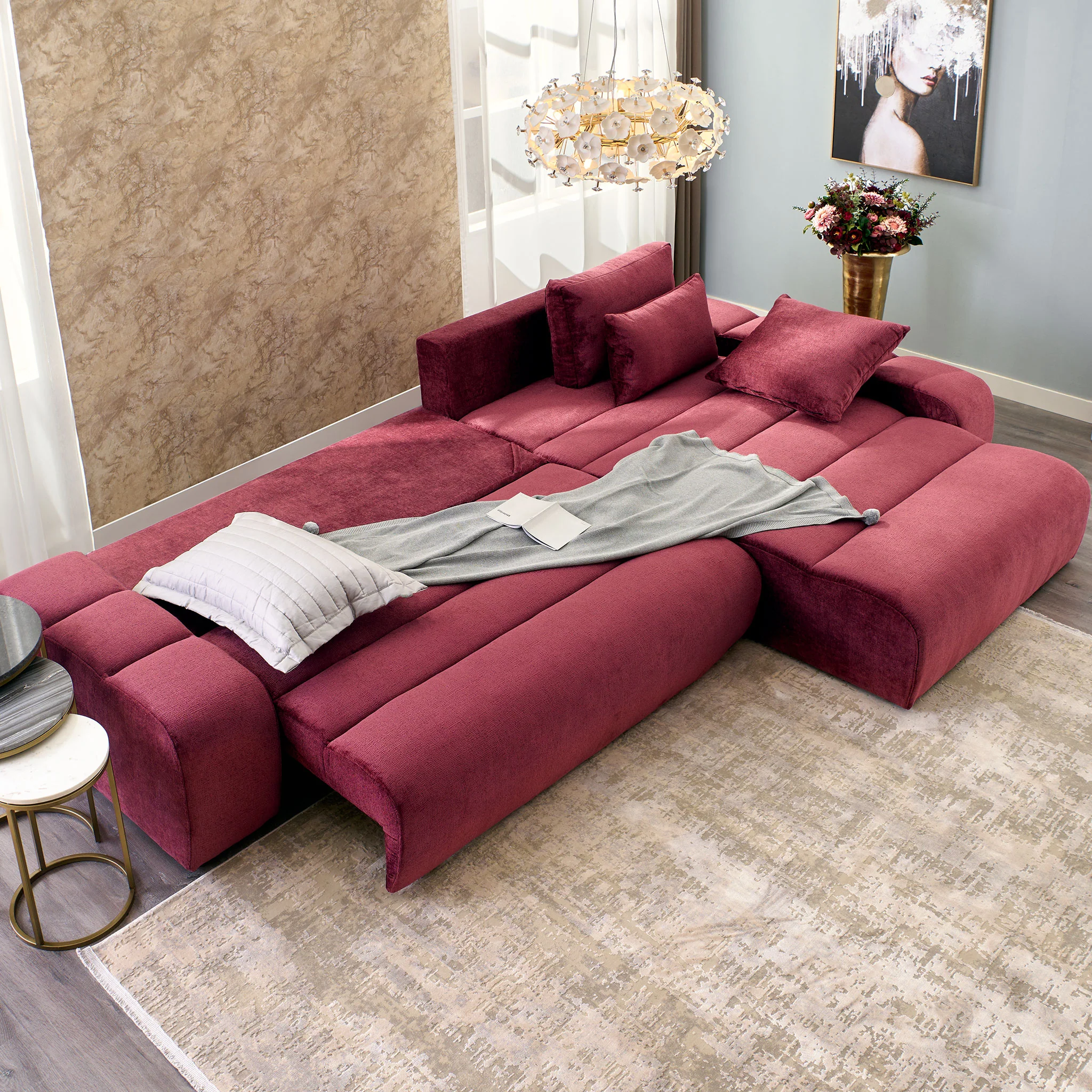 LOUNGE Colțar extensibil cu șezlong interschimbabil, stofă - Image 7