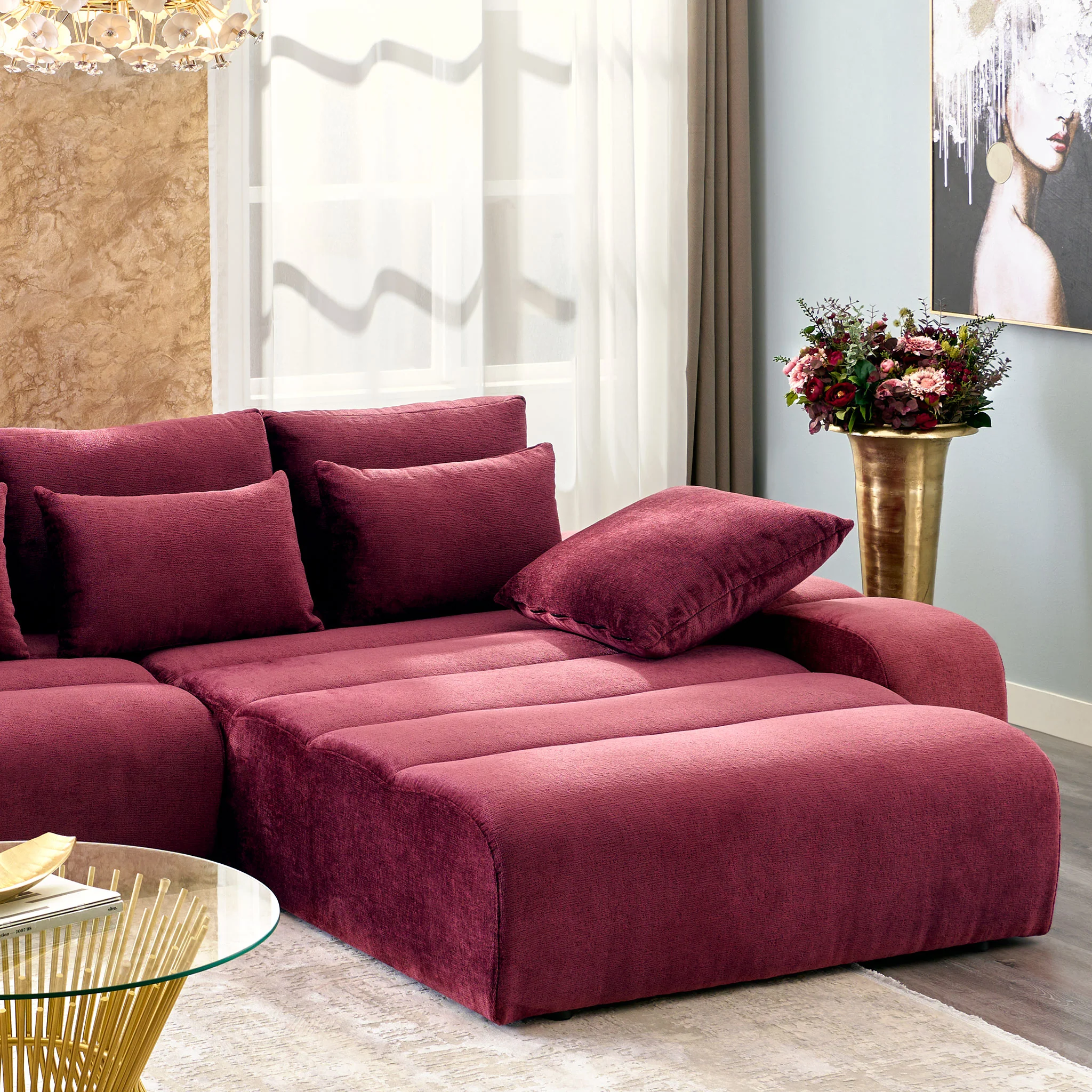LOUNGE Colțar extensibil cu șezlong interschimbabil, stofă - Image 9