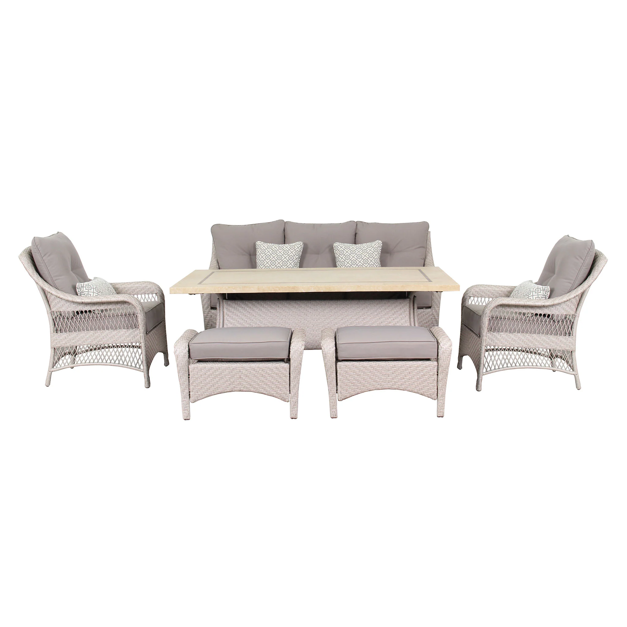 BARBUDA Set mobilier terasă/grădină, 2 fotolii, 2 taburete, canapea și masă