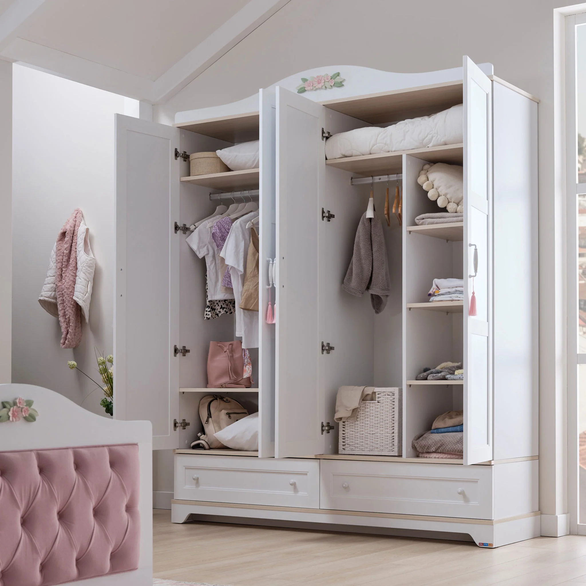 JASMINE Dulap copii, 4 uși, 2 sertare - Image 13