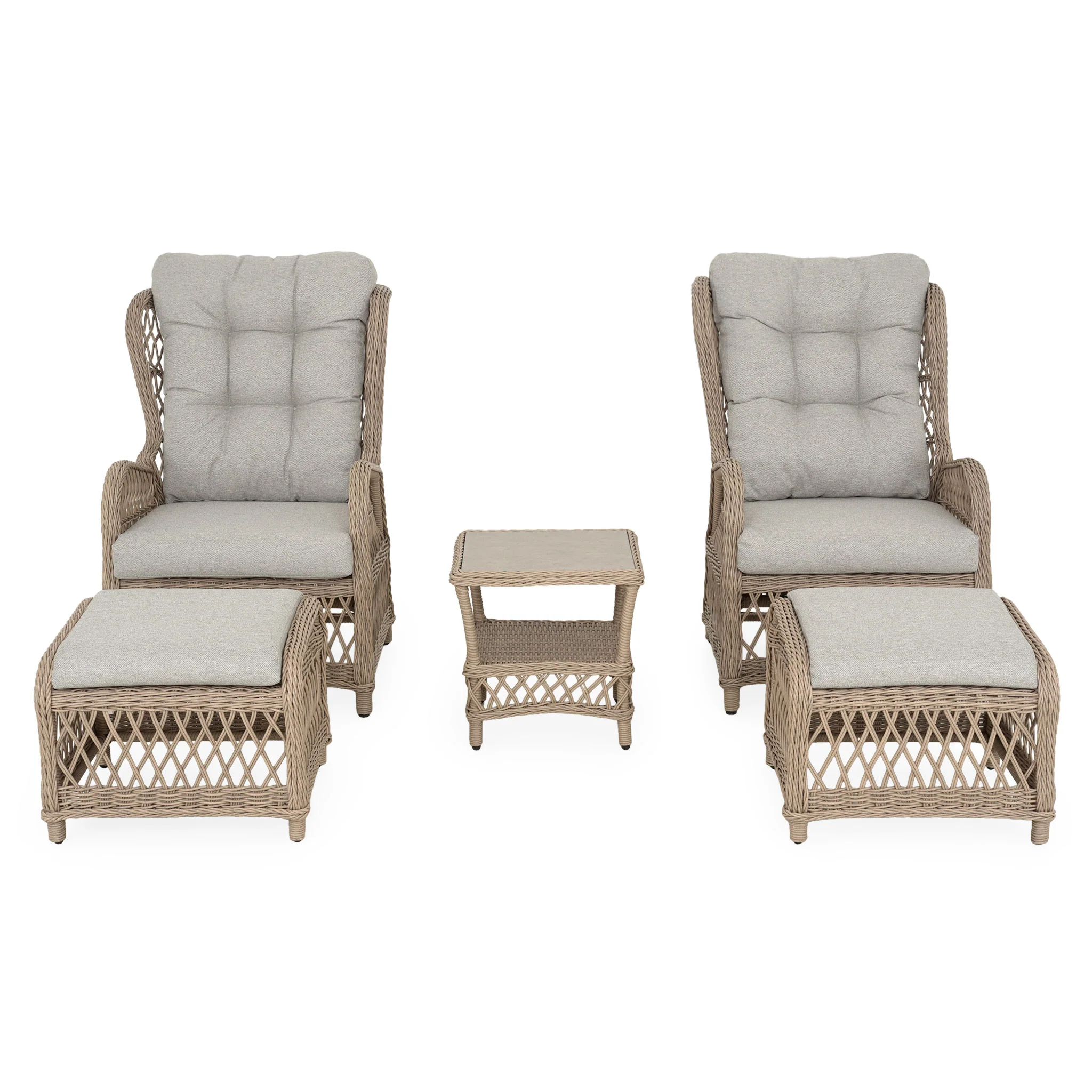 COSETTE Set mobilier terasă/grădină, 2 fotolii, 2 taburete și măsuță