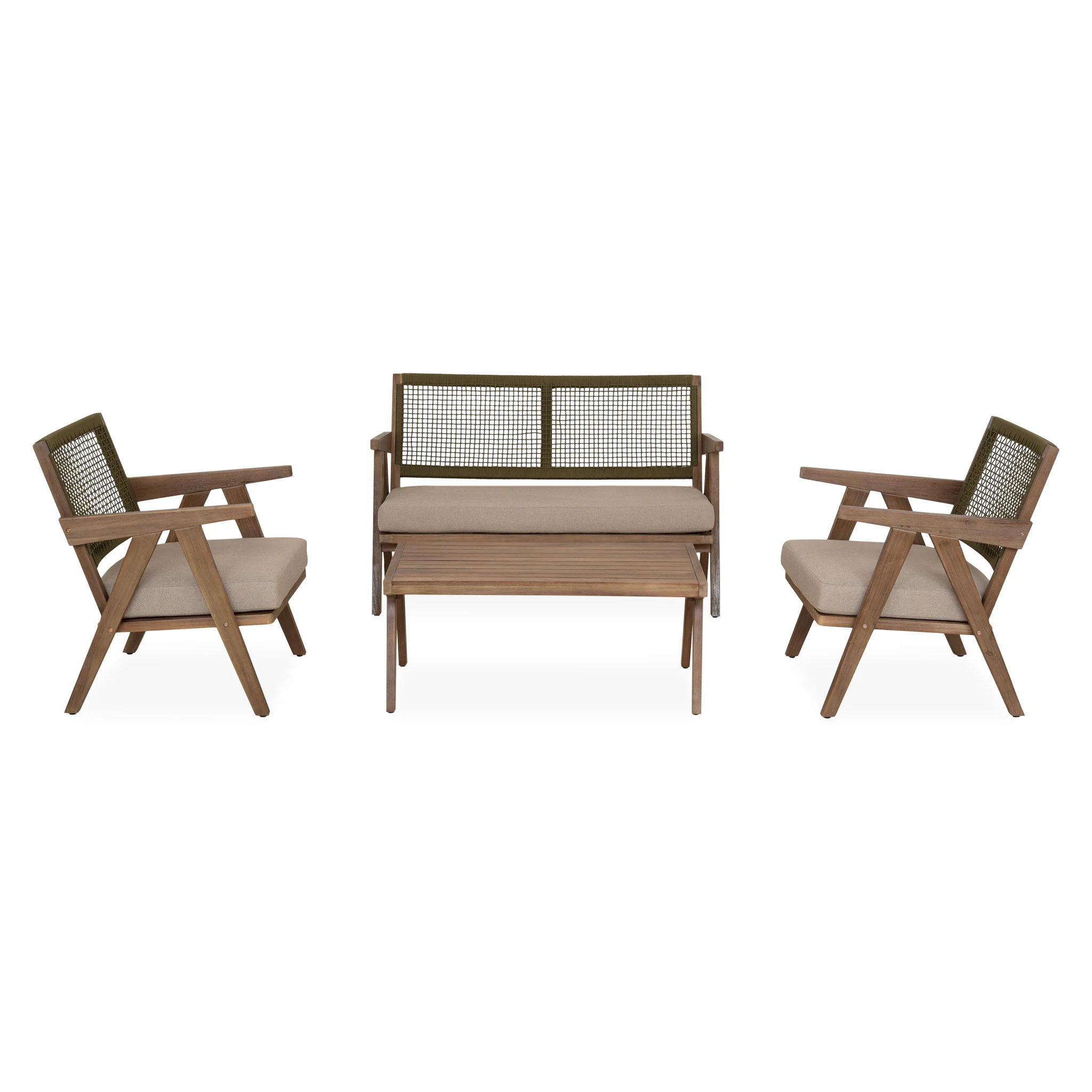 PERTH Set mobilier terasă/grădină, 2 fotolii, canapea și măsuță de cafea