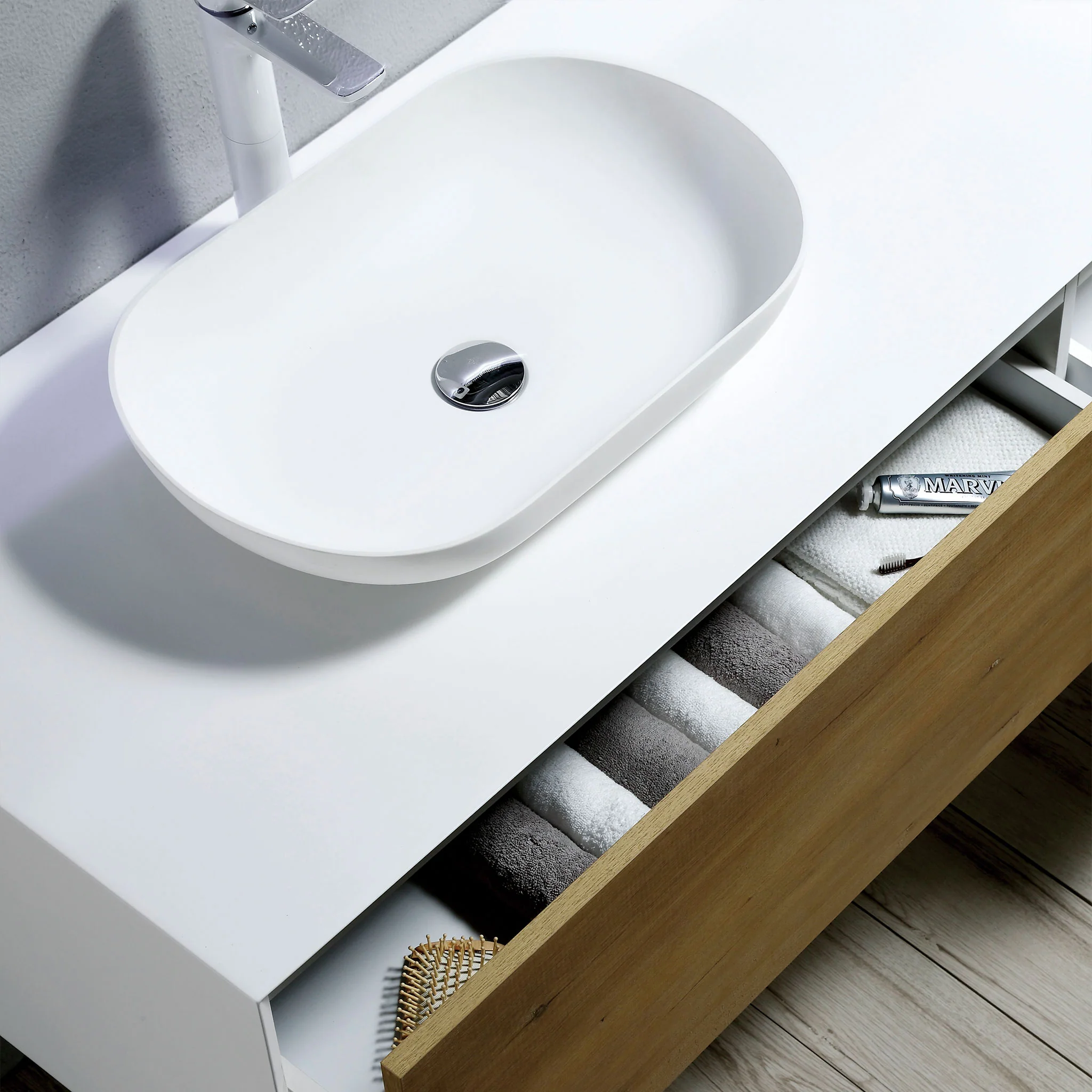 FIONA Set mobilier baie, mască lavoar, 2 lavoare și oglindă LED - Image 5