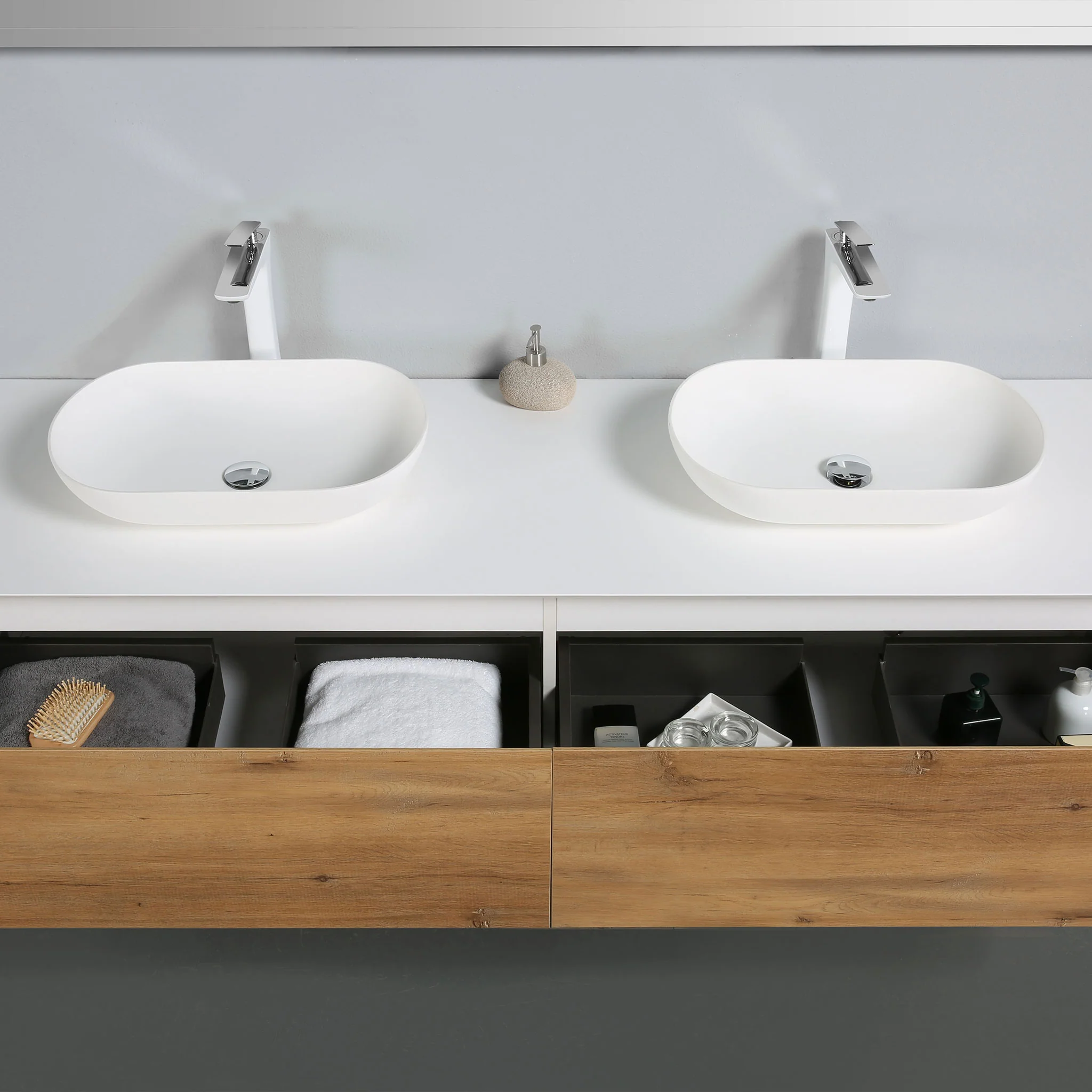 FIONA Set mobilier baie, mască lavoar, 2 lavoare și oglindă LED - Image 8