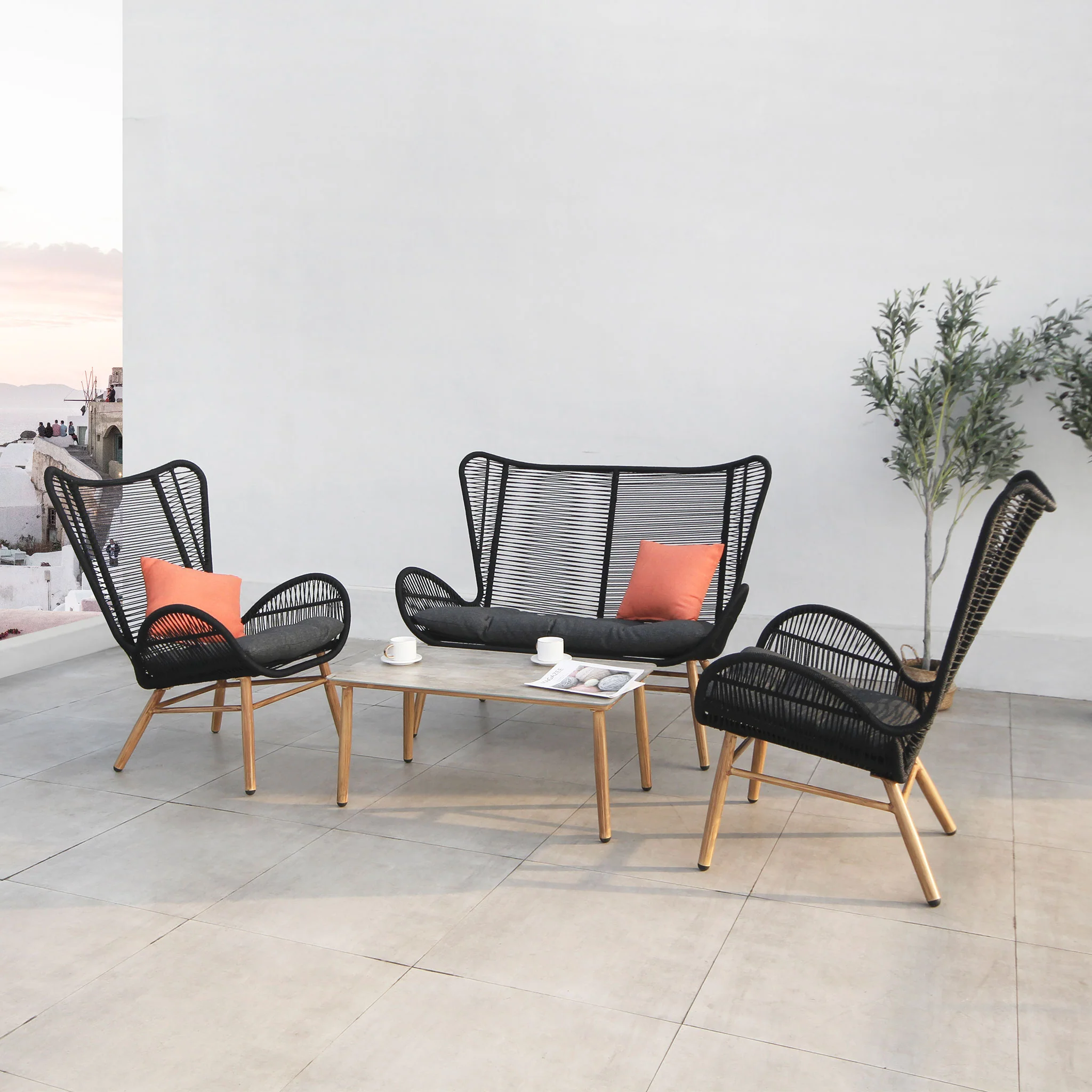 BODEH Set mobilier terasă/grădină, 2 fotolii, canapea și măsuță - Image 2