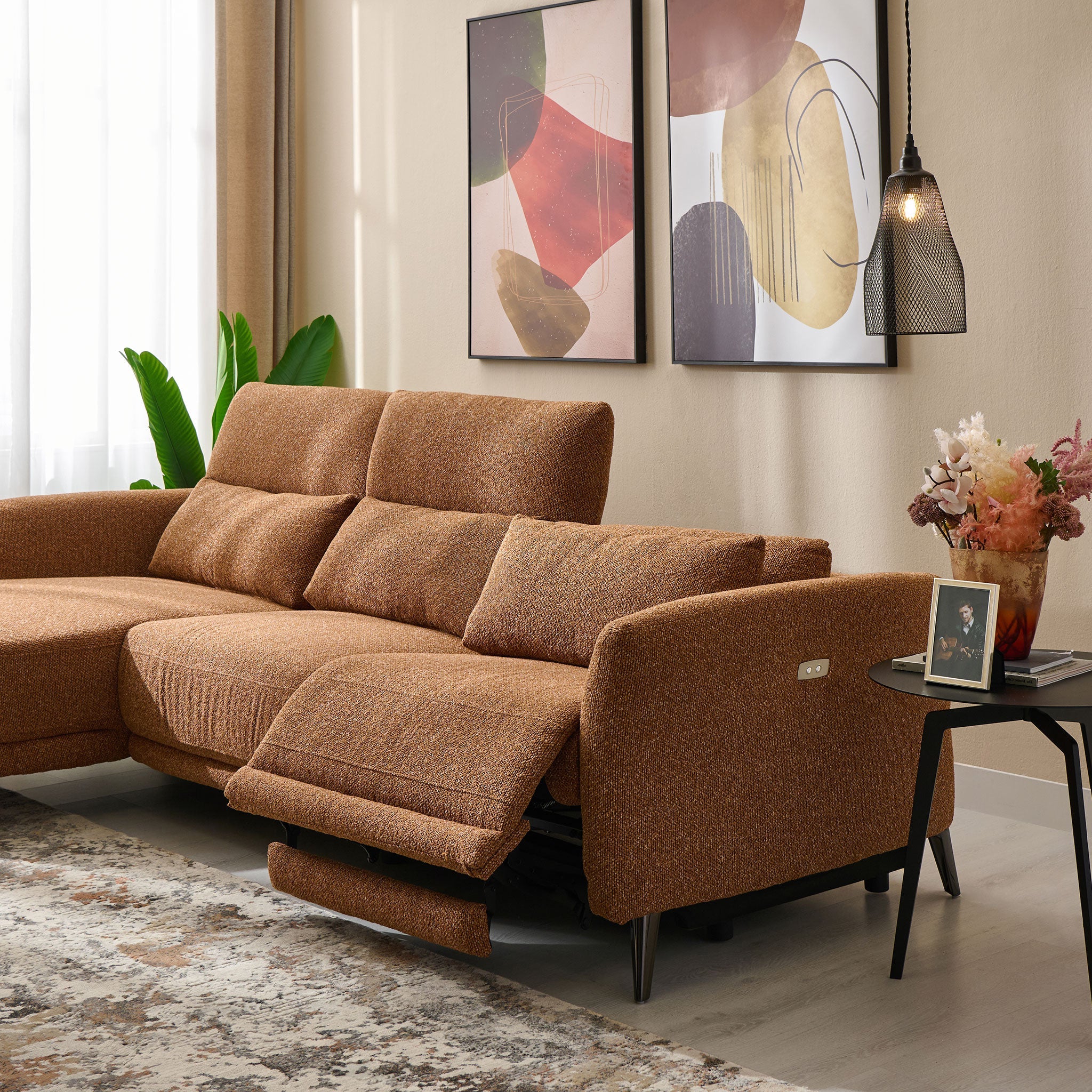 GRACEVILLE Colțar cu șezlong stânga/dreapta, 1 recliner electric, stofă - Image 4