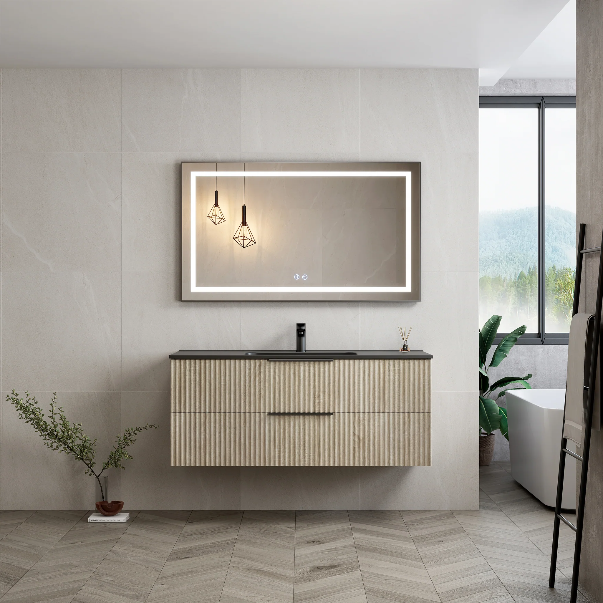 HORIK Set mobilier baie, mască lavoar și lavoar compozit - Image 17