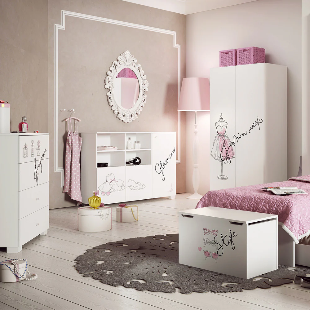 FANCY PINK Comoda lata copii, 3 usi, MDF și PAL - Image 2