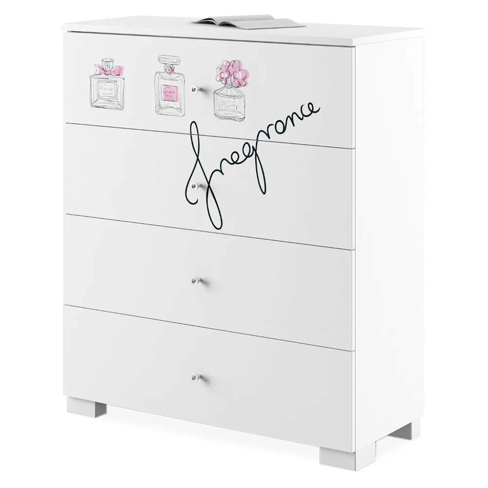 FANCY PINK Comoda inalta copii, 4 sertare, MDF și PAL