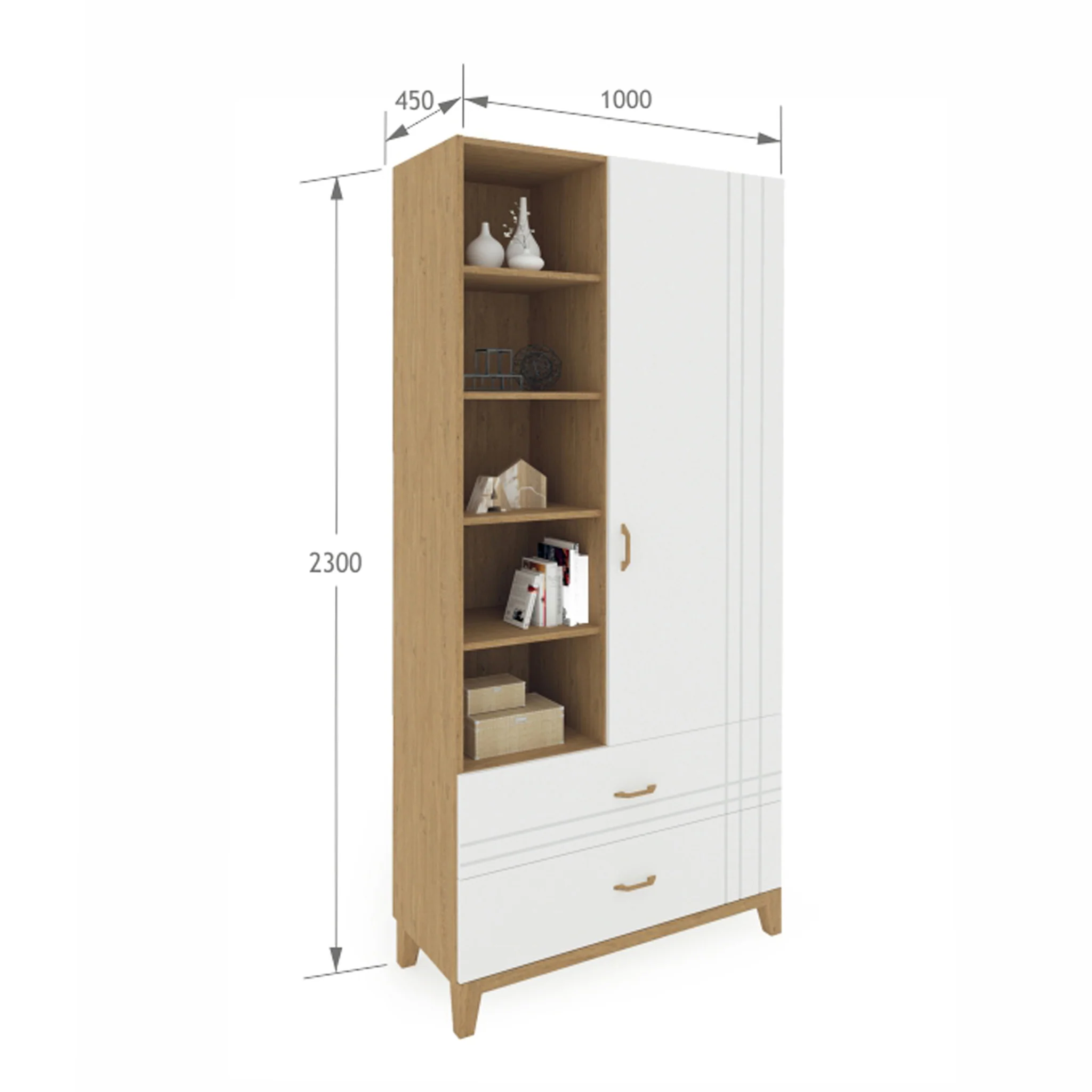 SCANDI STYLE WHITE Etajeră copii, 1 ușă, 2 sertare - Image 3