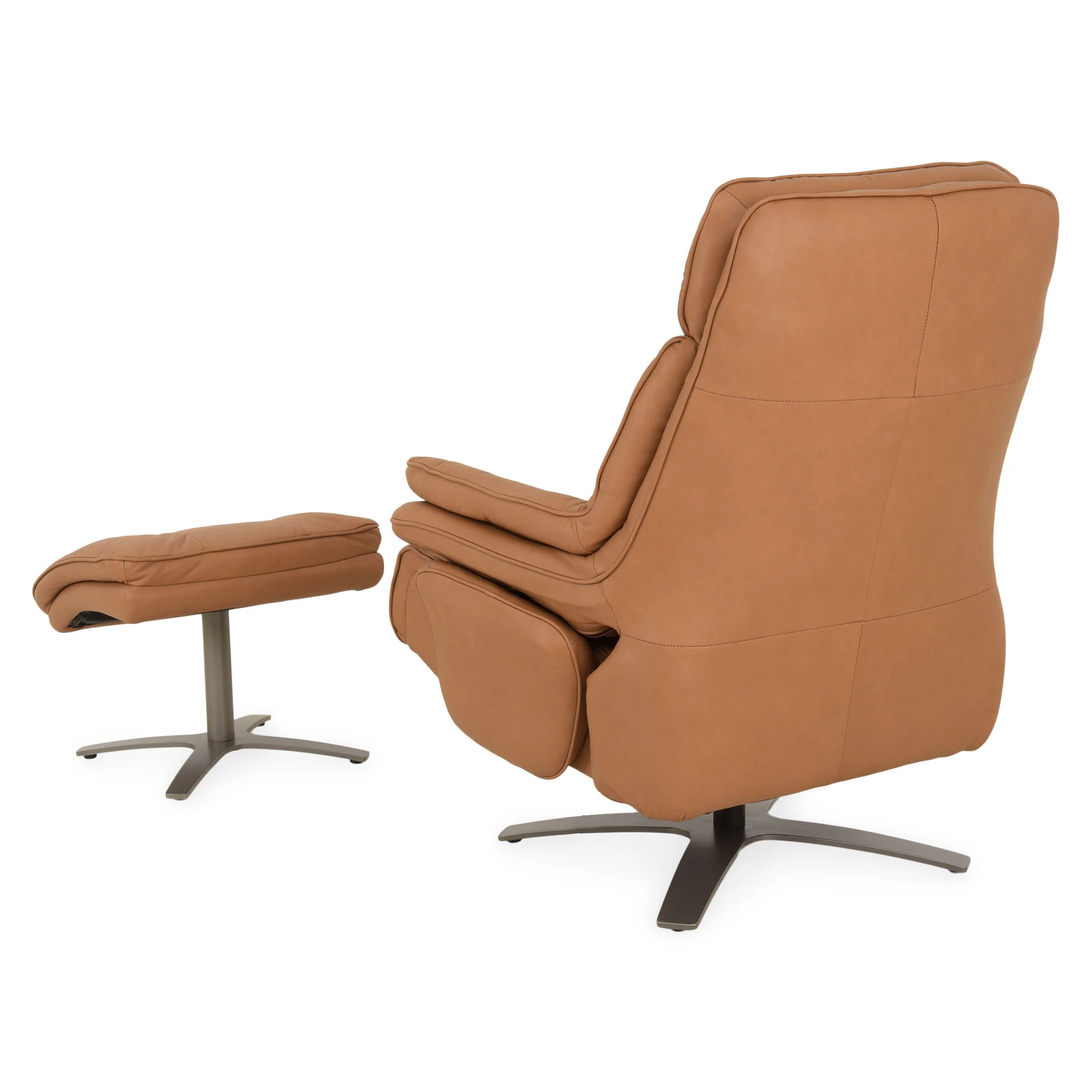 BRANSON Set fotoliu rotativ, recliner electric și taburet, piele naturală - Image 11
