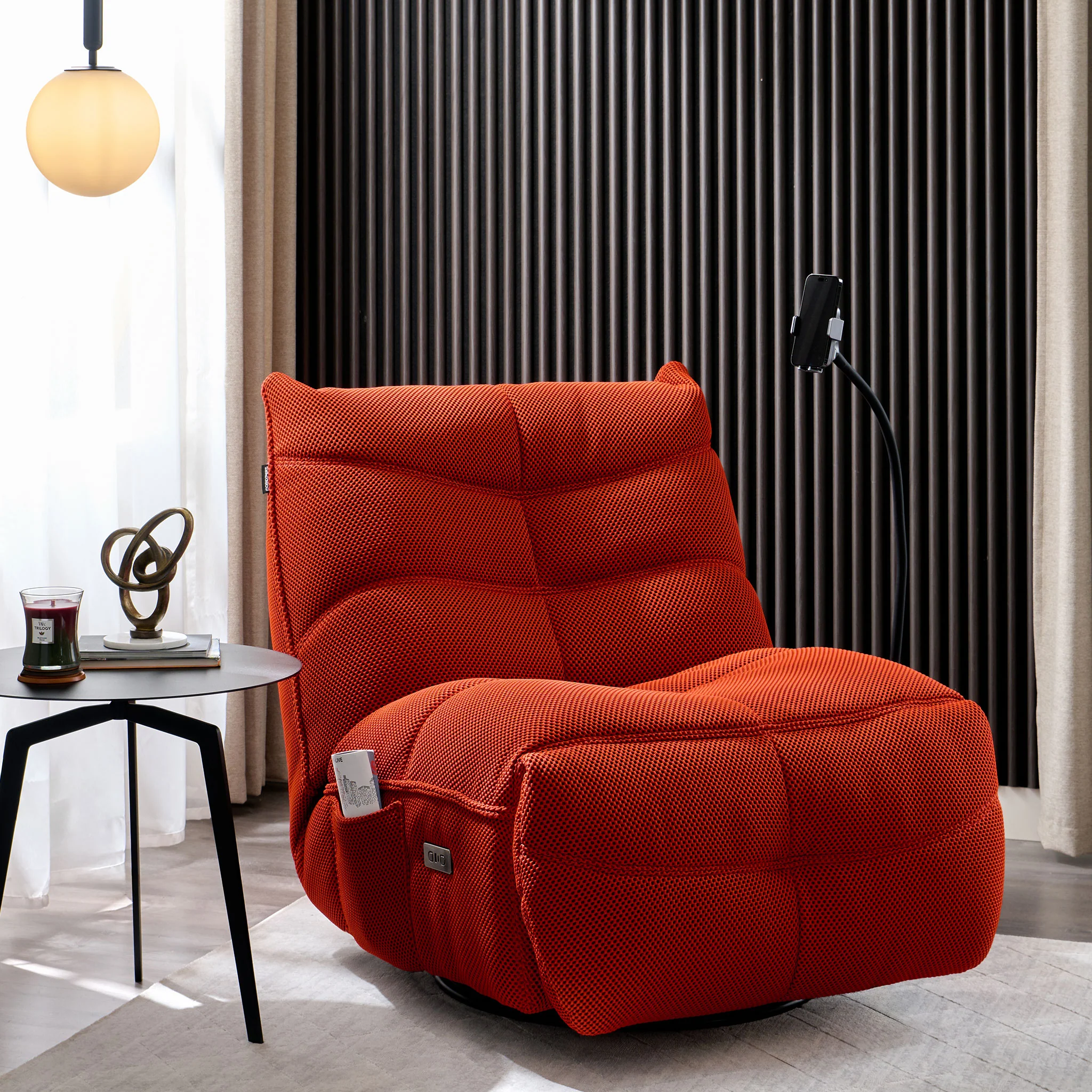 OPTIMUS Fotoliu rotativ cu recliner electric, USB, suport telefon, stofă - Image 37