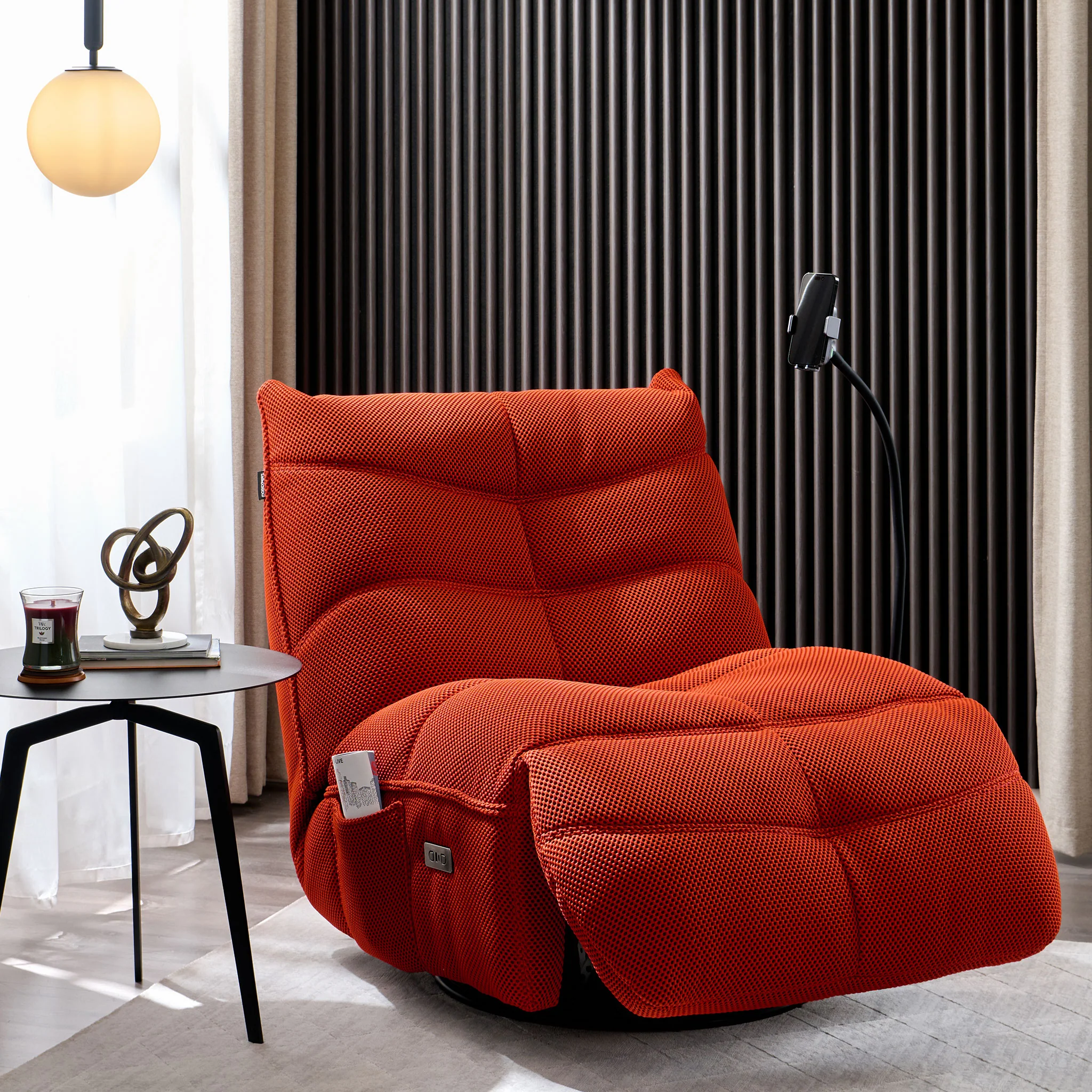 OPTIMUS Fotoliu rotativ cu recliner electric, USB, suport telefon, stofă - Image 39