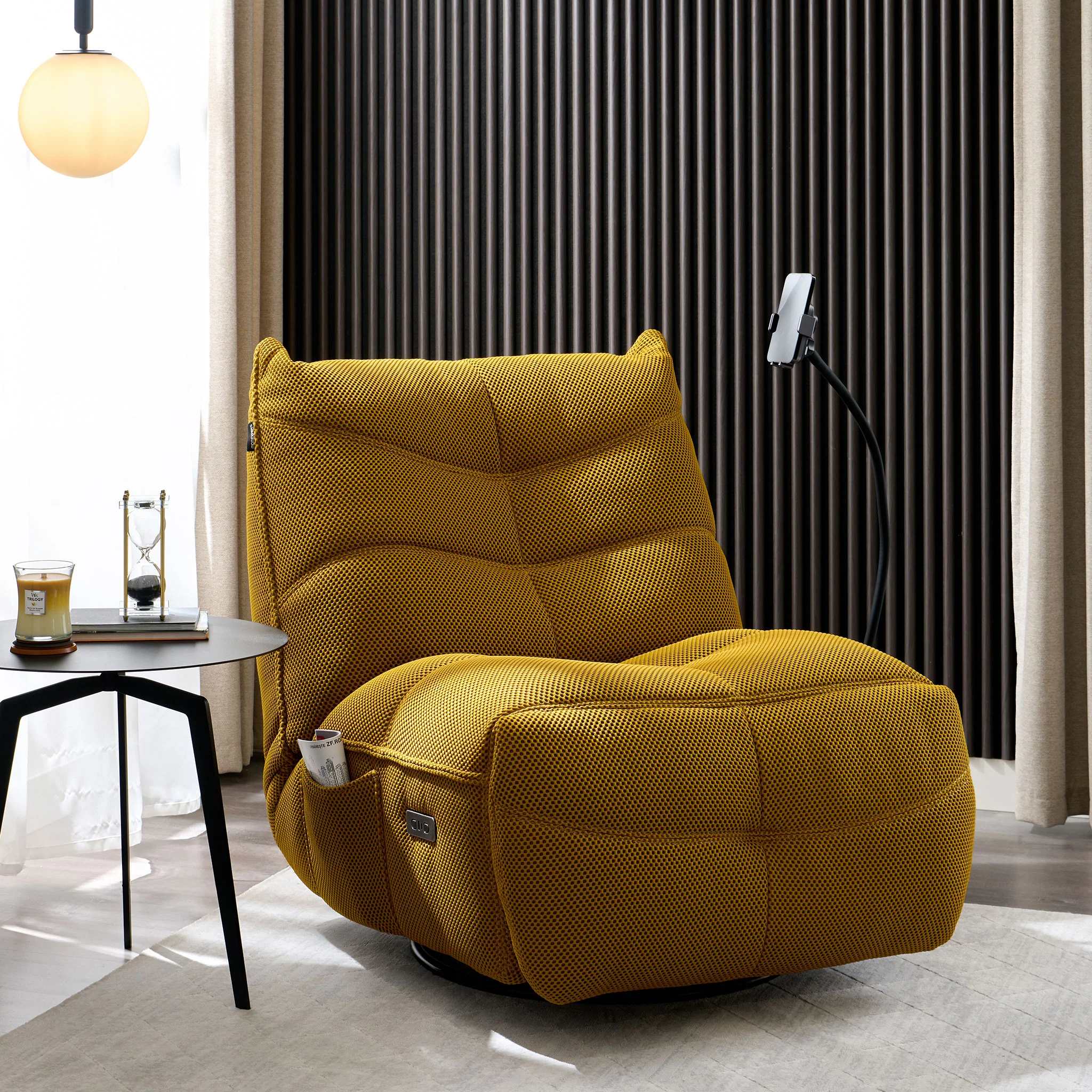 OPTIMUS Fotoliu rotativ cu recliner electric, USB, suport telefon, stofă - Image 4
