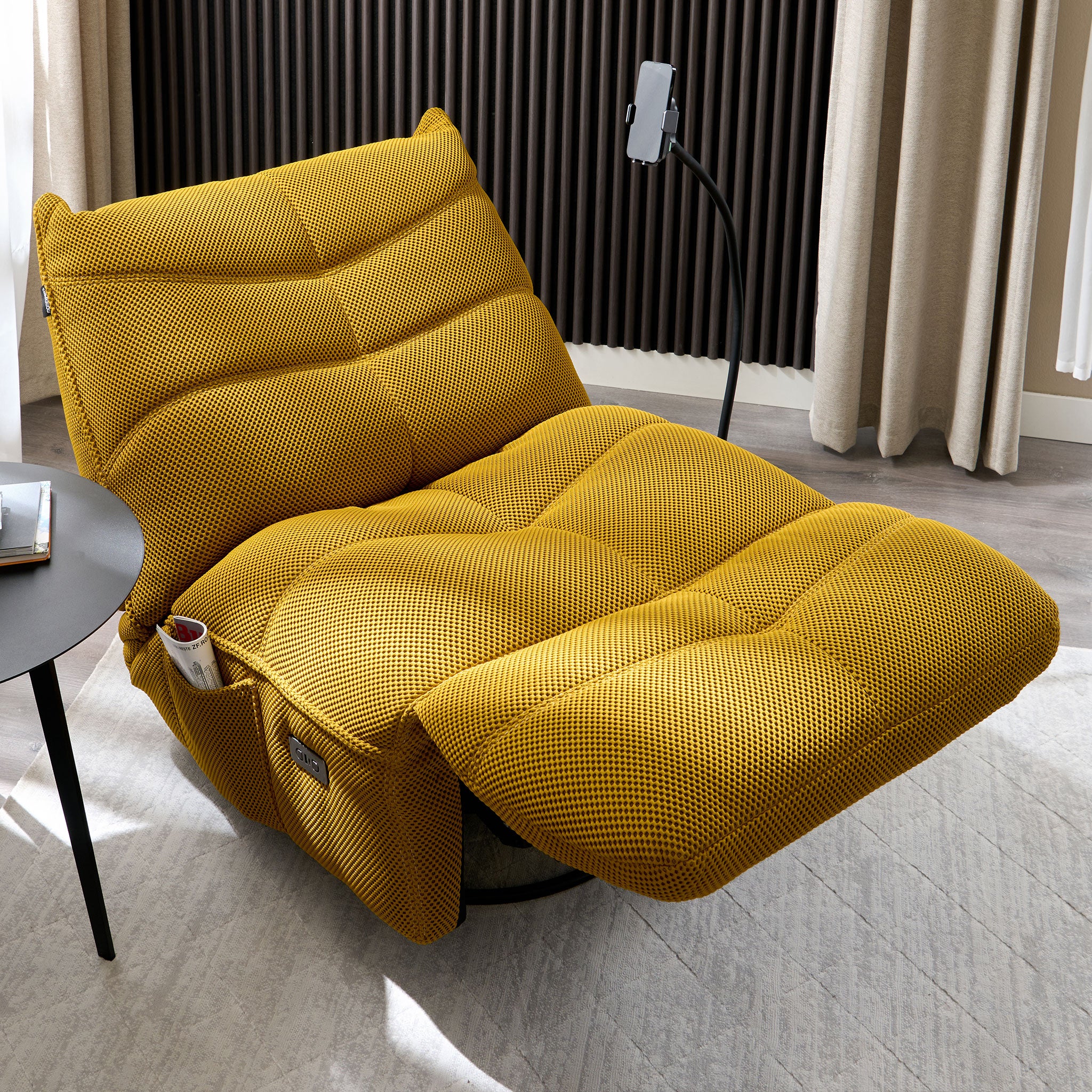 OPTIMUS Fotoliu rotativ cu recliner electric, USB, suport telefon, stofă - Image 6
