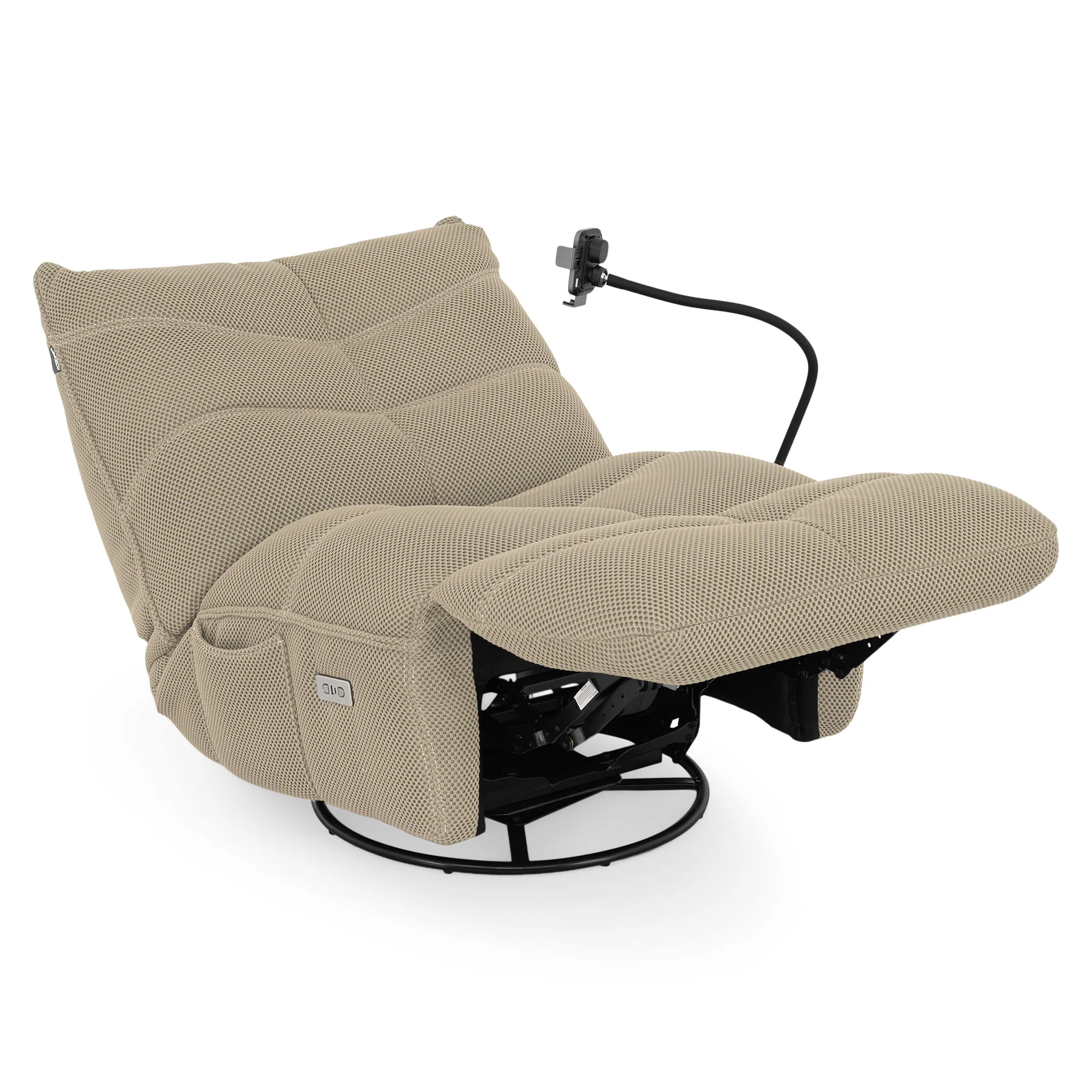 OPTIMUS Fotoliu rotativ cu recliner electric, USB, suport telefon, stofă - Image 61