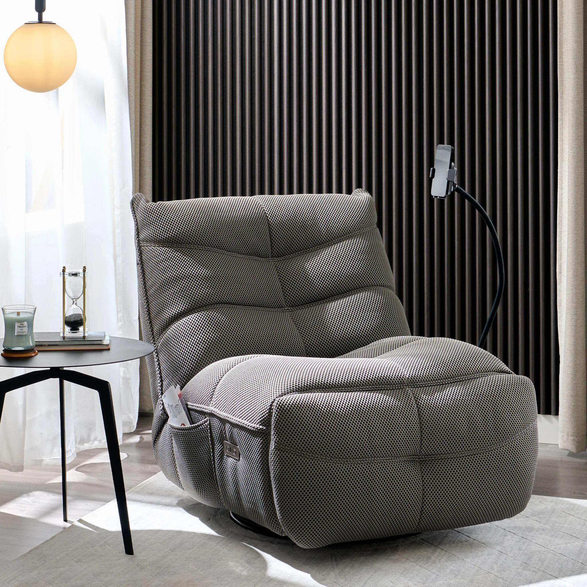 OPTIMUS Fotoliu rotativ cu recliner electric, USB, suport telefon, stofă - Image 71
