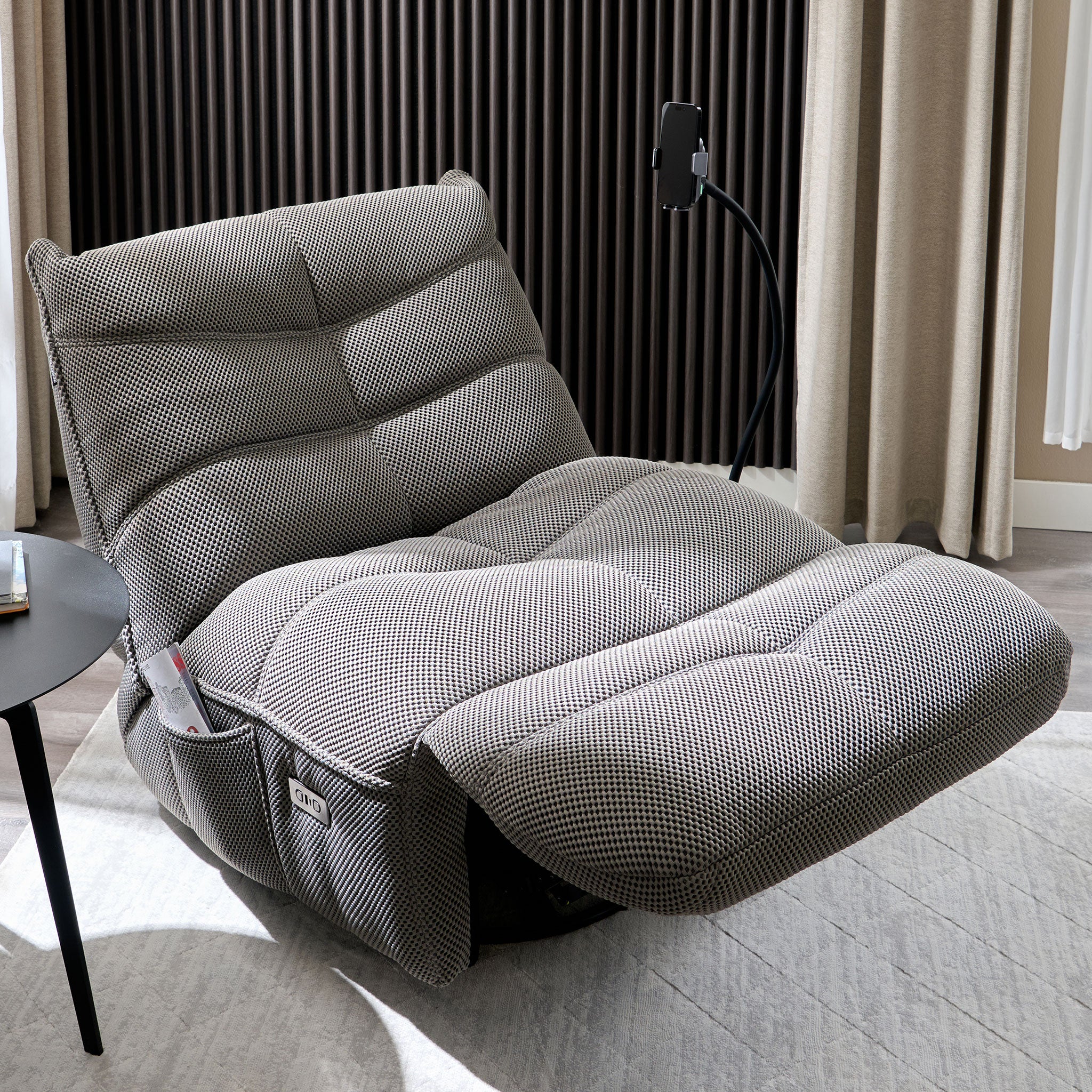 OPTIMUS Fotoliu rotativ cu recliner electric, USB, suport telefon, stofă - Image 75