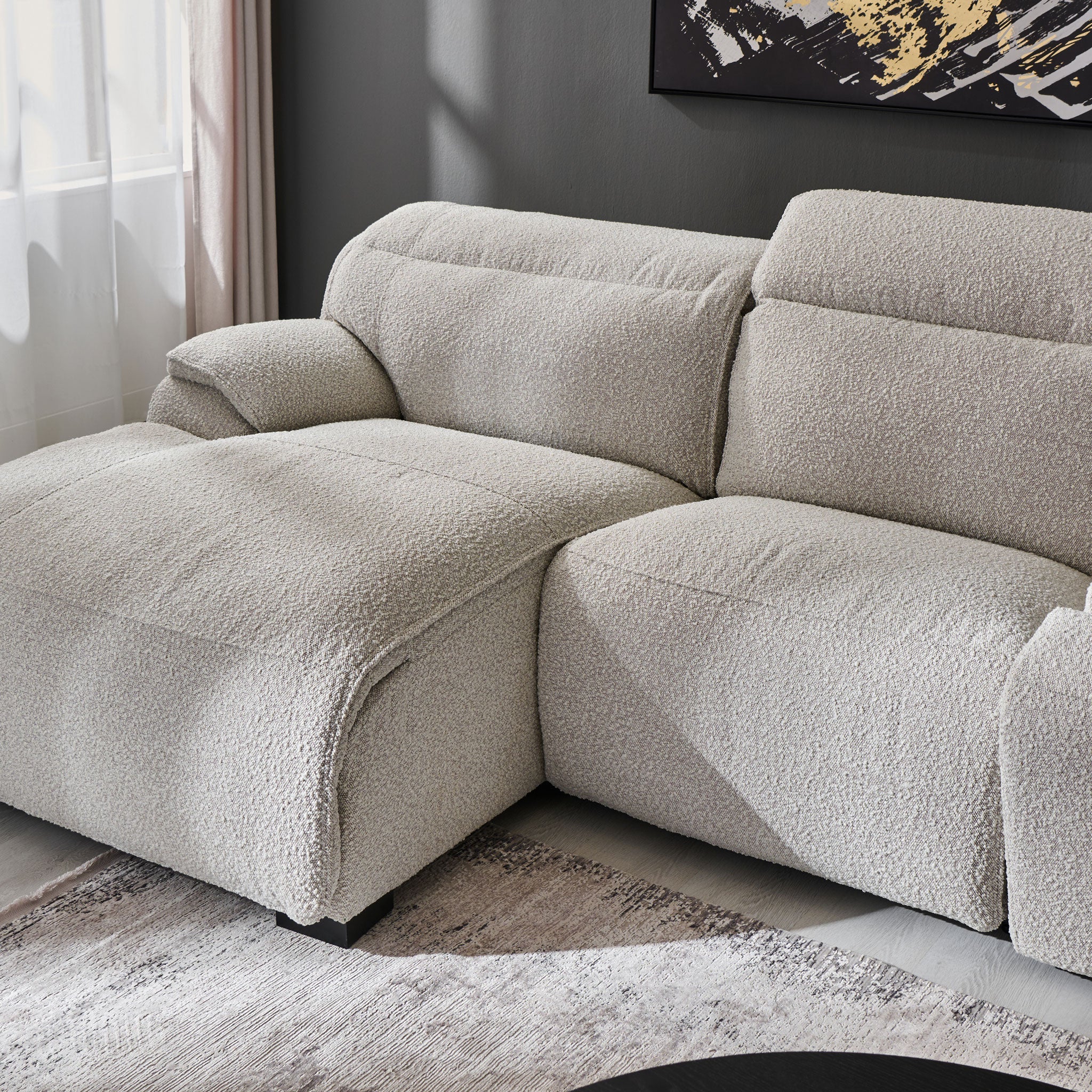 ELDORA Colțar cu sezlong stânga/dreapta, 1 recliner electric, mecanism tetiere, consolă, stofă - Image 42