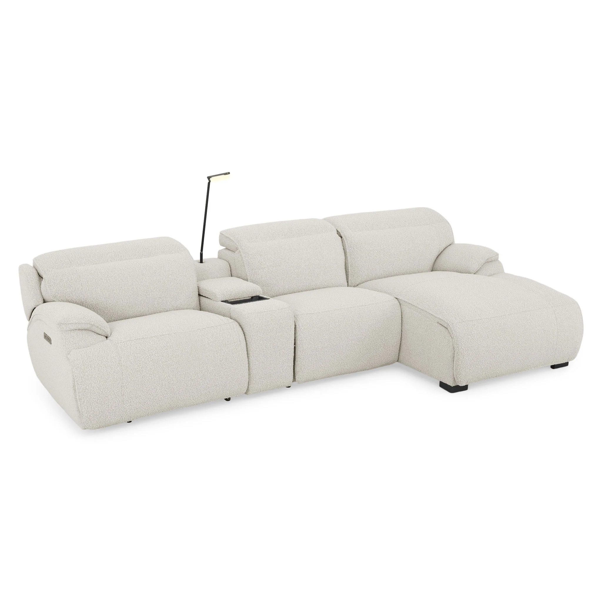 ELDORA Colțar cu sezlong stânga/dreapta, 1 recliner electric, mecanism tetiere, consolă, stofă - Image 5
