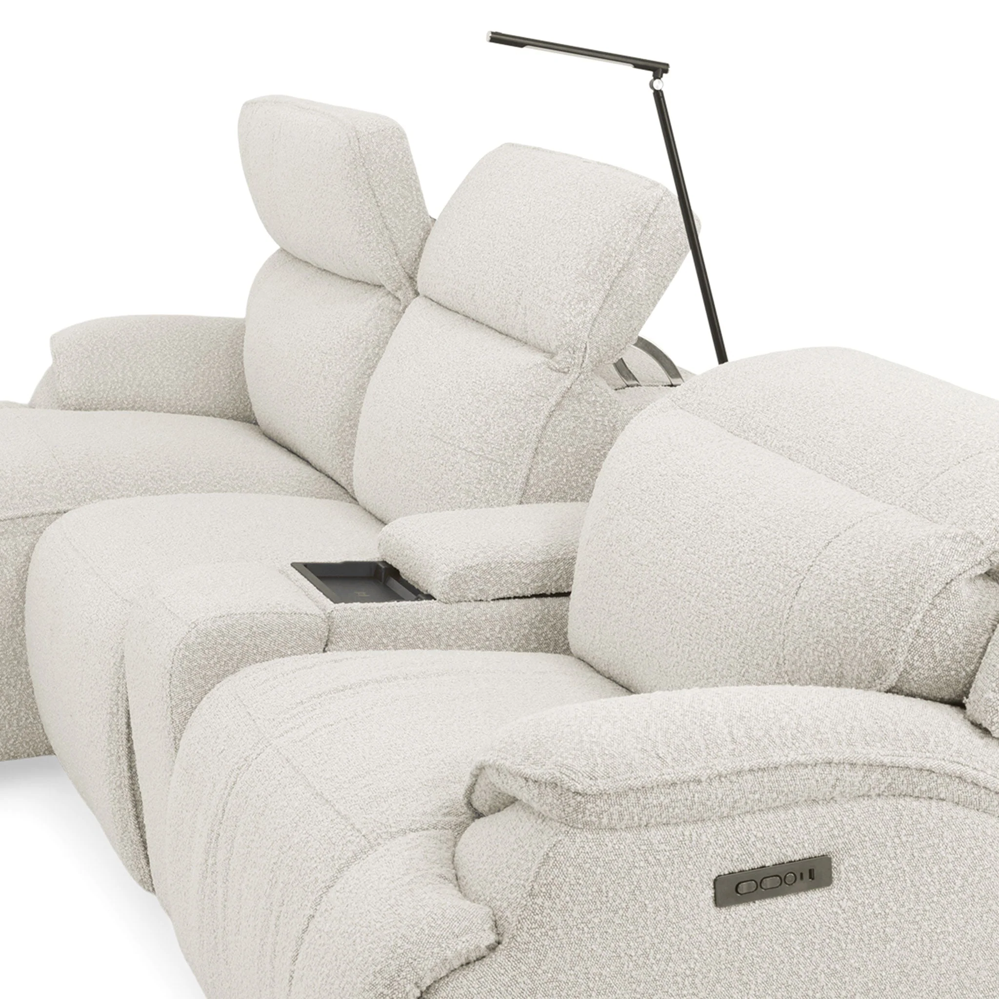 ELDORA Colțar cu sezlong stânga/dreapta, 1 recliner electric, mecanism tetiere, consolă, stofă - Image 64