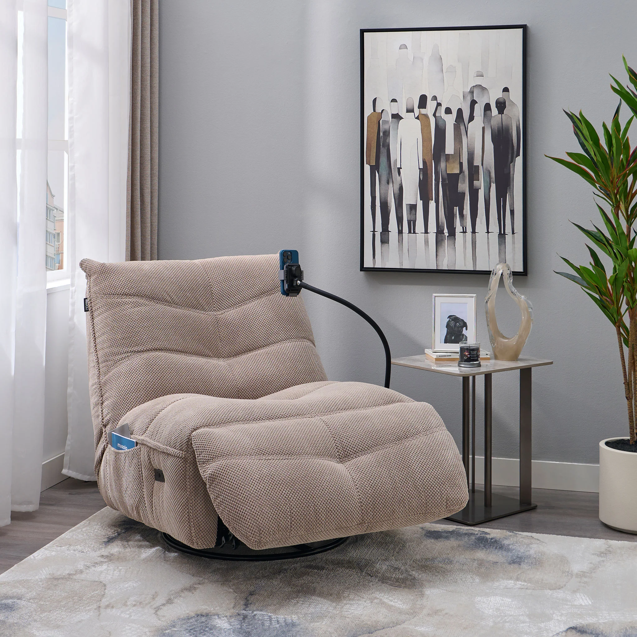 OPTIMUS Fotoliu rotativ, recliner electric, USB, suport telefon, stofă - Image 4