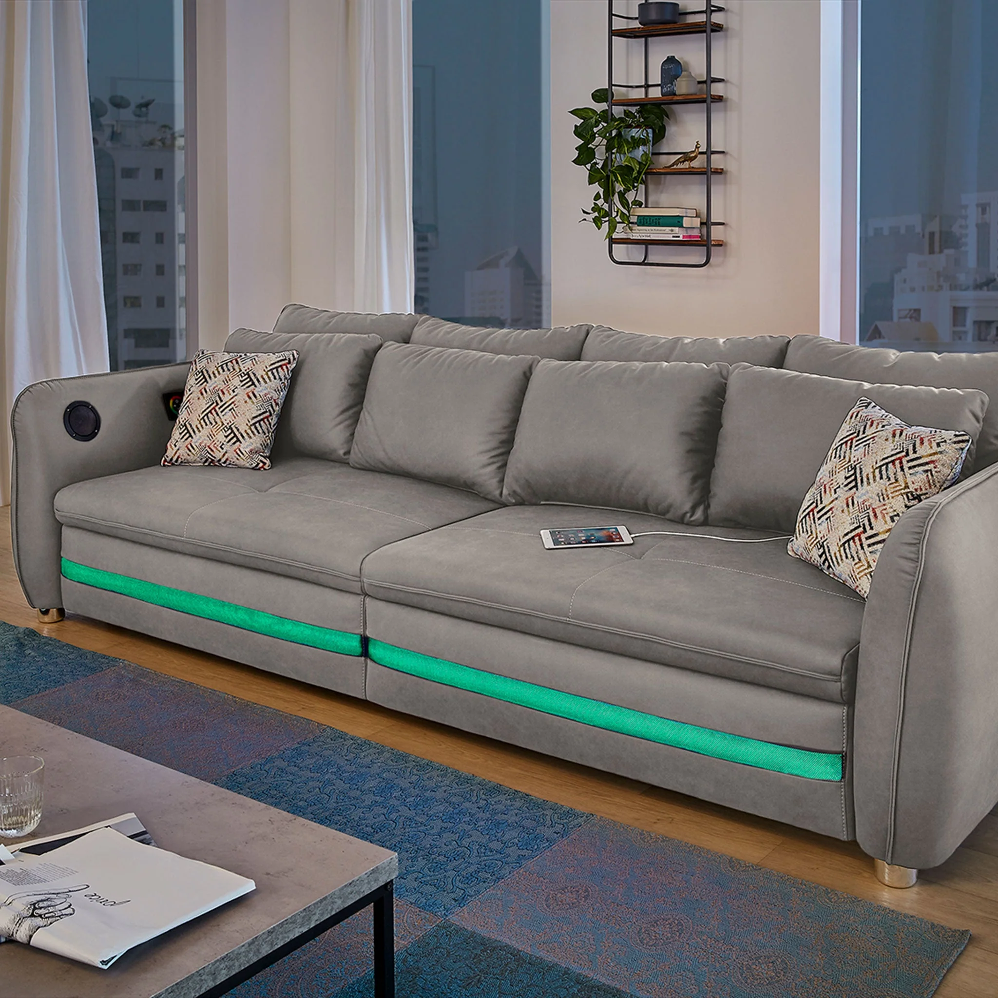 KINSON Canapea 3 locuri, cu LED, port USB și 2 boxe incluse, stofă - Articol resigilat - Image 8