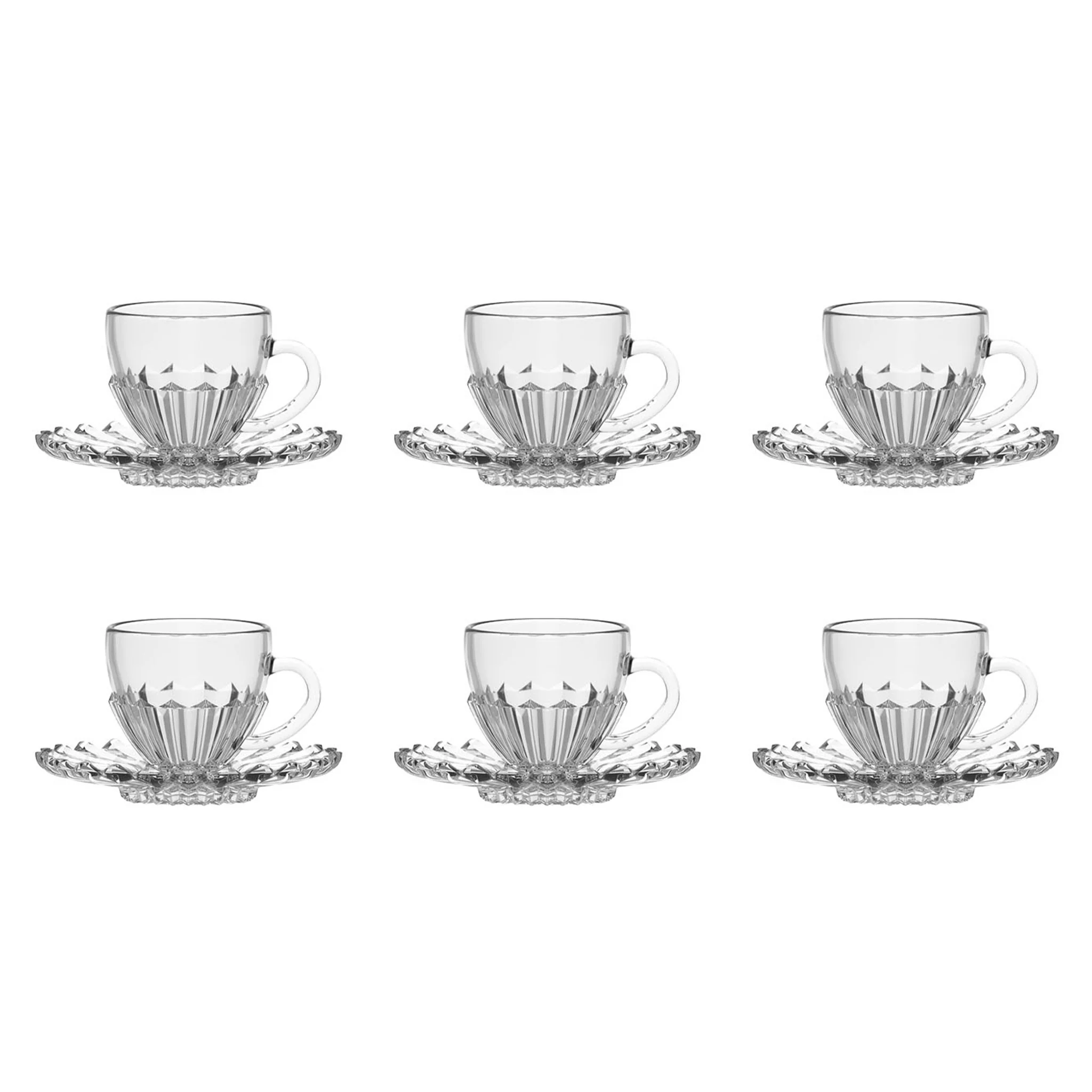 ELIANOR Set 6 cești și farfurioare, sticlă, 100ml