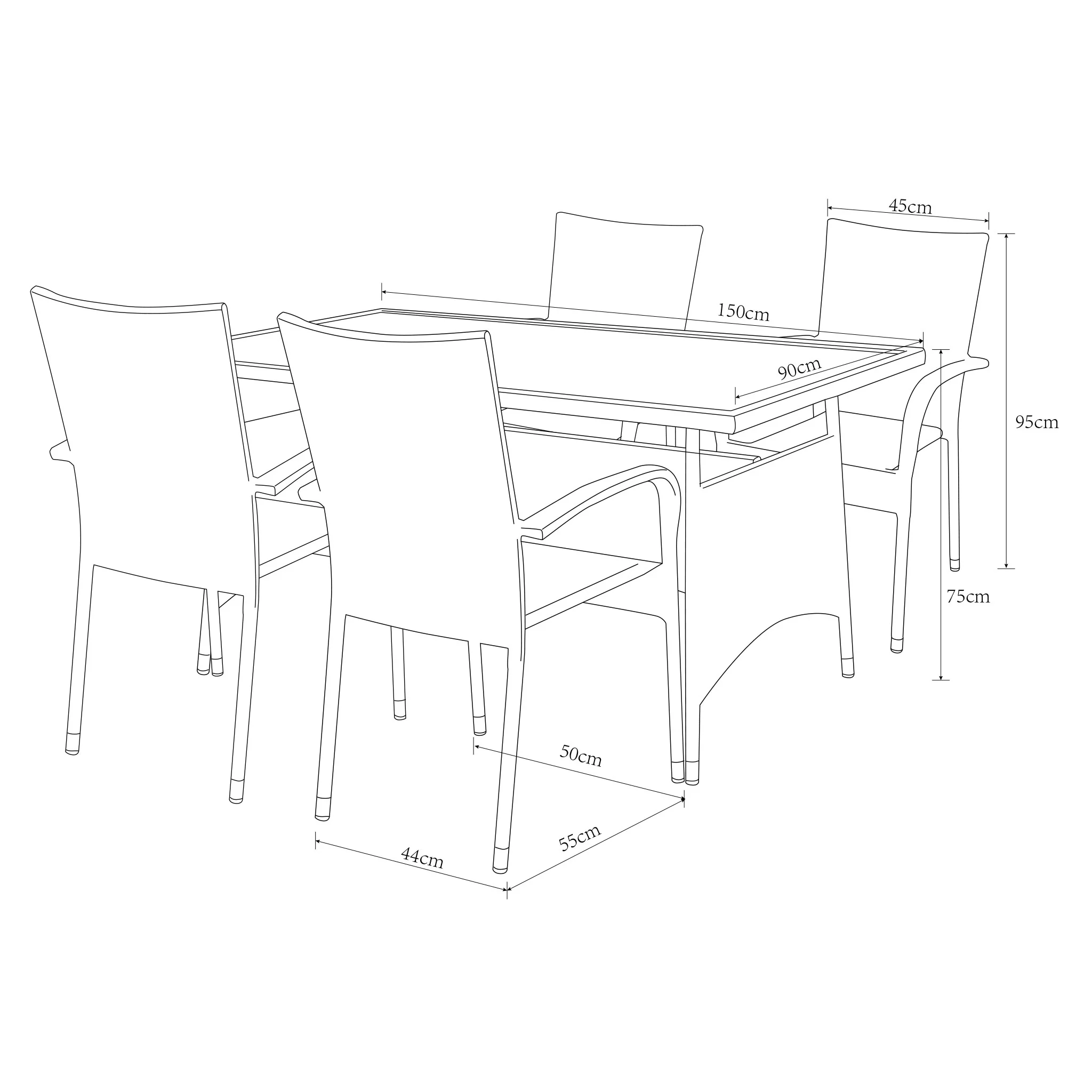 PRESLEY Set mobilier grădină/terasă, masă și 4 scaune suprapozabile - Image 5